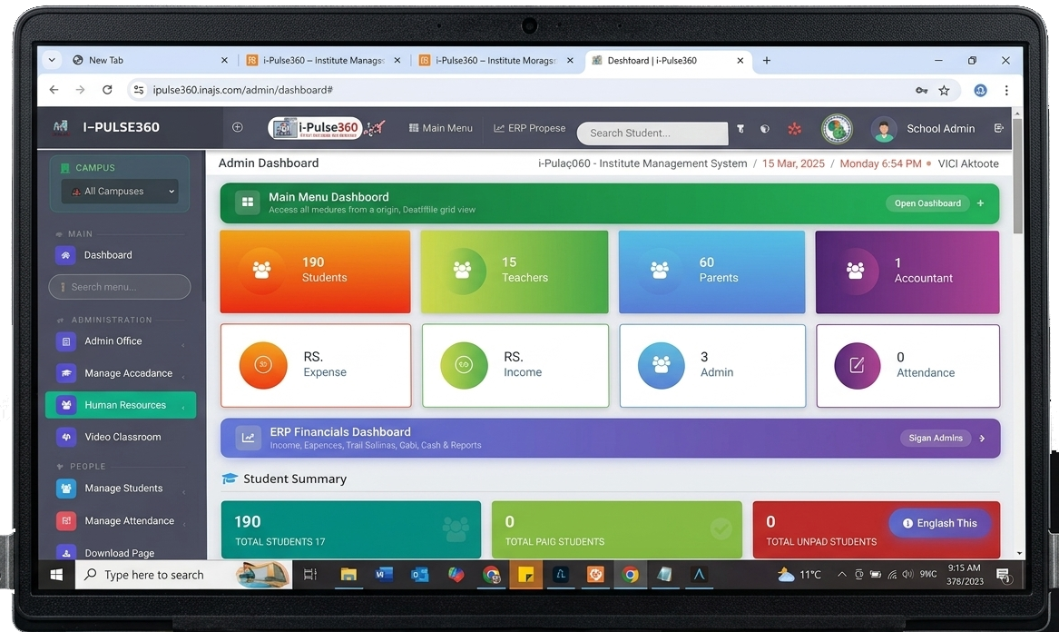 i-Pulse360 Admin Dashboard - Desktop View